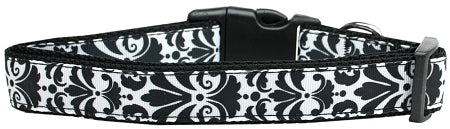 Damask Black Nylon Dog Collar Xs