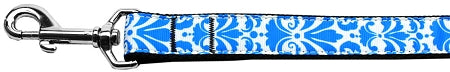 Damask Blue Nylon Dog Leash 3-8 Inch Wide 6ft Long