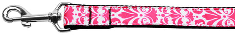 Damask Bright Pink Nylon Dog Leash 3-8 Inch Wide 6ft Long