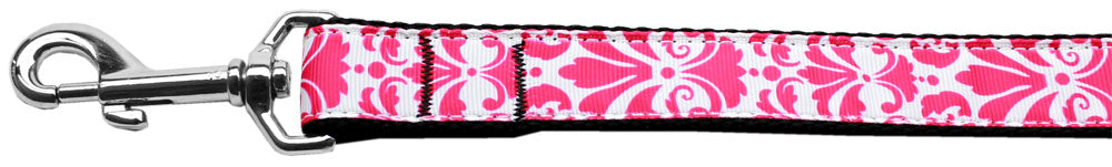 Damask Bright Pink Nylon Dog Leash 5-8 Inch Wide 4ft Long