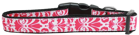 Damask Bright Pink Nylon Dog Collar Medium Narrow