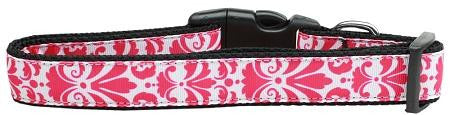 Damask Nylon Dog Collar Medium Bright Pink