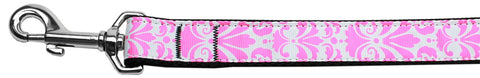 Damask Light Pink Nylon Dog Leash 3-8 Inch Wide 4ft Long