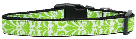 Damask Lime Green Nylon Cat Collar