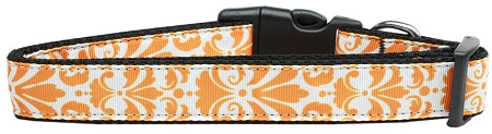 Damask Orange Nylon Dog Collar Xs