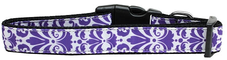 Damask Purple Nylon Dog Collar Xs