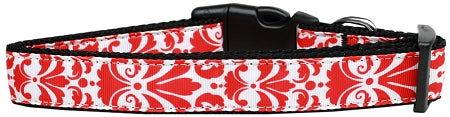 Damask Red Nylon Dog Collar Medium Narrow