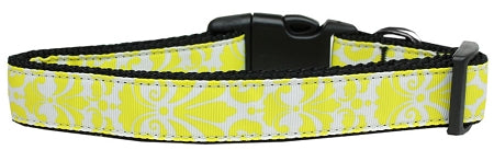 Damask Yellow Nylon Dog Collar Xs