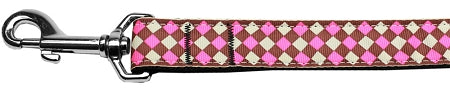 Pink Checkers Nylon Dog Leash 5-8 Inch Wide 6ft Long