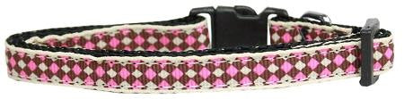 Pink Checkers Nylon Dog Collar Sm