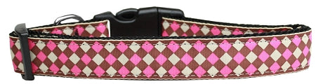 Pink Checkers Nylon Dog Collar Xl