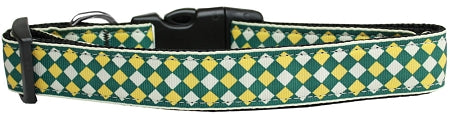 Green Checkers Nylon Dog Collar Medium Narrow