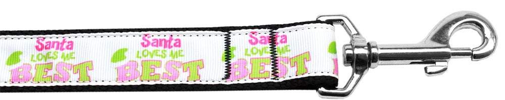 Santa Loves Me Best Nylon Dog Leash 3-8 Inch Wide 4ft Long