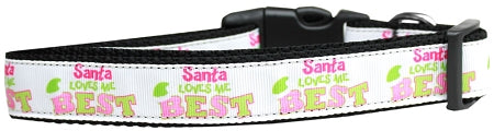 Santa Loves Me Best Nylon Dog Collar Medium Narrow