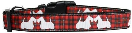 Red Plaid Scottie Pups Nylon Dog Collar Large