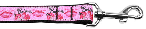 Believe In Pink Nylon Dog Leash 3-8 Inch Wide 4ft Long