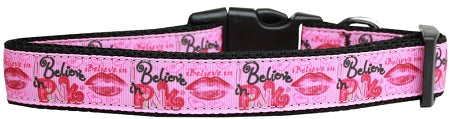 Believe In Pink Nylon Dog Collar Medium Narrow