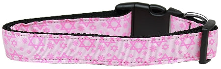 Pink Star Of David Nylon Dog Collar Sm