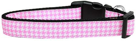 Pink Houndstooth Nylon Dog Collar Large