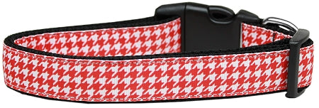 Red Houndstooth Nylon Dog Collar Medium Narrow