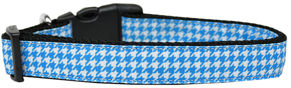 Blue Houndstooth Nylon Dog Collar Medium Narrow