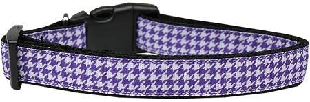 Purple Houndstooth Nylon Dog Collar Medium