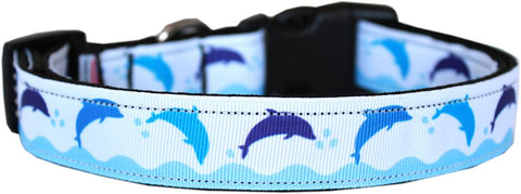 Blue Dolphins Nylon Dog Collar Lg
