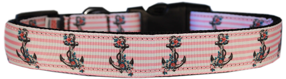 Pink Anchors Nylon Dog Collar Lg