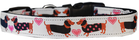 Pink Doxie Love Nylon Dog Collar Lg