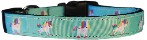 Aqua Unicorns Nylon Dog Collar Lg