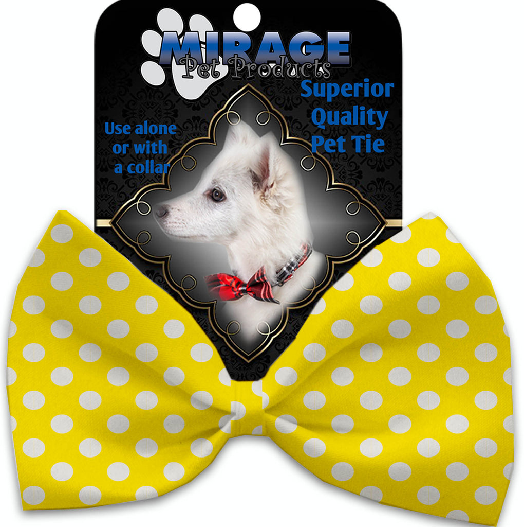 Sunny Yellow Swiss Dots Pet Bow Tie Collar Accessory With Velcro