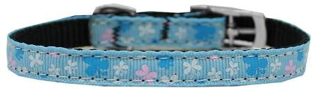 Butterfly Nylon Dog Collar with classic buckle 3-8" Blue Size 14