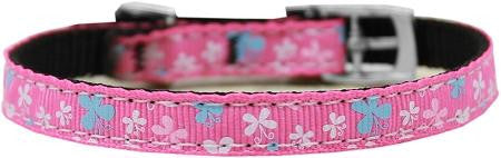 Butterfly Nylon Dog Collar with classic buckle 3-8" Pink Size 12