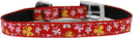 Butterfly Nylon Dog Collar with classic buckle 3-8" Red Size 8