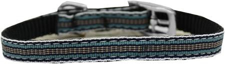 Preppy Stripes Nylon Dog Collar with classic buckles 3-8" Light Blue-Khaki Size 14