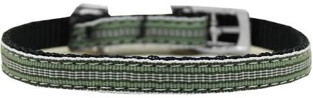 Preppy Stripes Nylon Dog Collar with classic buckles 3-8" Green-White Size 12