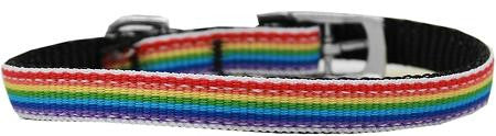 Rainbow Striped Nylon Dog Collar with classic buckles 3-8" Rainbow Stripes Size 10