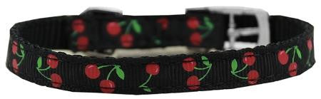 Cherries Nylon Dog Collar with classic buckle 3-8" Black Size 12