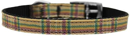 Plaid Nylon Dog Collar with classic buckle 3-8" Khaki Size 14