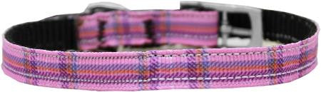 Plaid Nylon Dog Collar with classic buckle 3-8" Pink Size 10