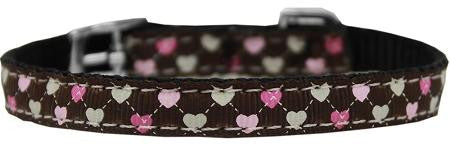 Argyle Hearts Nylon Dog Collar with classic buckle 3-8" Brown Size 12