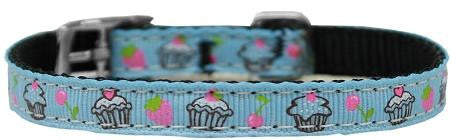 Cupcakes Nylon Dog Collar with classic buckle 3-8" Blue Size 12