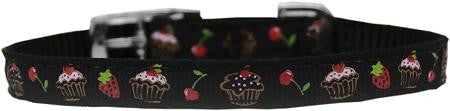 Cupcakes Nylon Dog Collar with classic buckle 3-8" Black Size 16