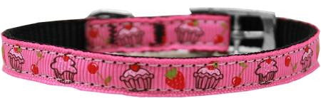 Cupcakes Nylon Dog Collar with classic buckle 3-8" Pink Size 14