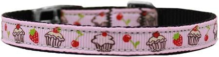 Cupcakes Nylon Dog Collar with classic buckle 3-8" Pink Size 16