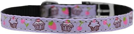 Cupcakes Nylon Dog Collar with classic buckle 3-8" Purple Size 12