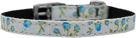 Roses Nylon Dog Collar with classic buckle 3-8" Blue Size 10