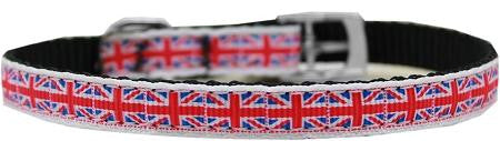 Tiled Union Jack(UK Flag) Nylon Dog Collar with classic buckle 3-8" Size 16