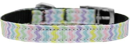 Spring Chevron Nylon Dog Collar with classic buckle 3-8" Size 10