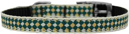 Green Checkers Nylon Dog Collar with classic buckle 3-8" Size 14